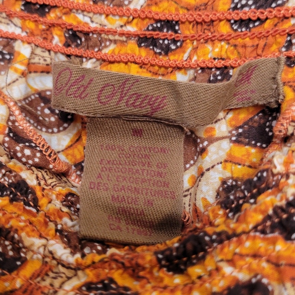 Old Navy Paisley Smocked Boho Cotton Sundress Womens Size M Orange Strappy Batik - Picture 3 of 8